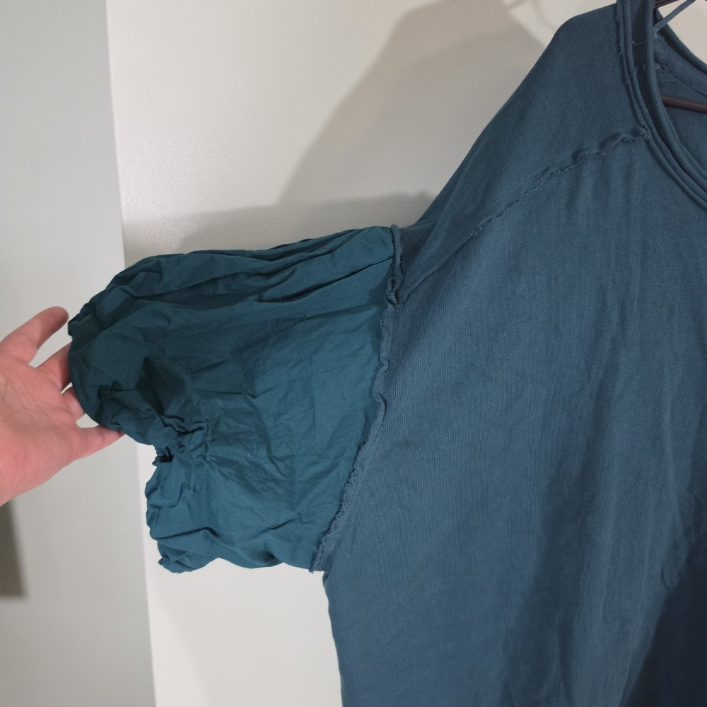 Free People We The Free Blossom Tee Junebug Teal Puff Sleeve Oversized Size XL - Picture 3 of 8